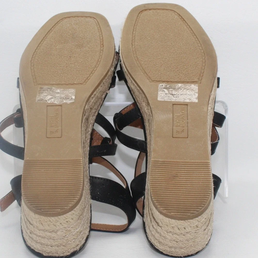 White Mountain Swayze Black Strappy Espadrille Wedge Sandals Womens 10M‎